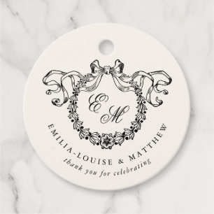 Vintage French Monogram Wreath Elegant Wedding Favour Tags