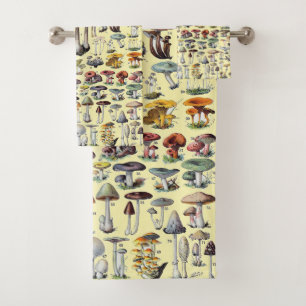 Vintage French Mushroom Cottagecore Botanical Art Bath Towel Set