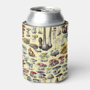 Vintage French Mushroom Cottagecore Botanical Art Can Cooler