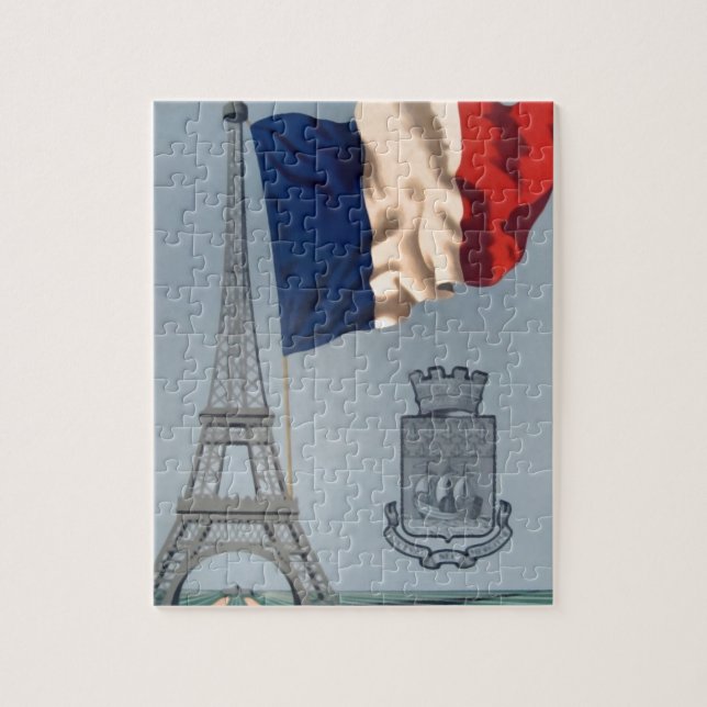 Vintage French National Flag & Eiffel Tower Jigsaw Puzzle (Vertical)