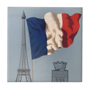 Vintage French National Flag & Eiffel Tower Tile