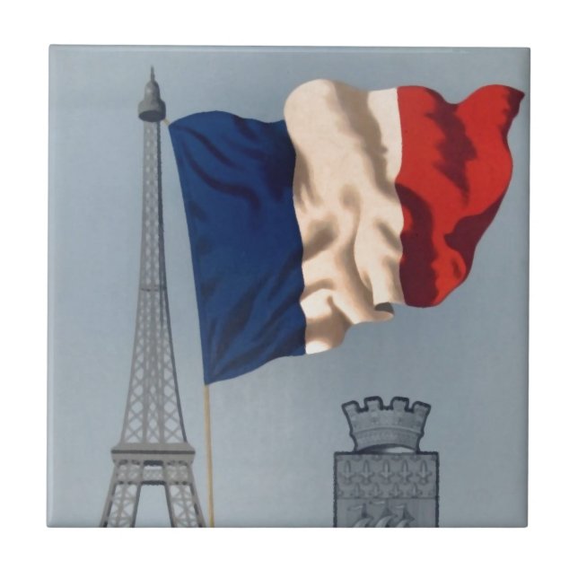 Vintage French National Flag & Eiffel Tower Tile (Front)