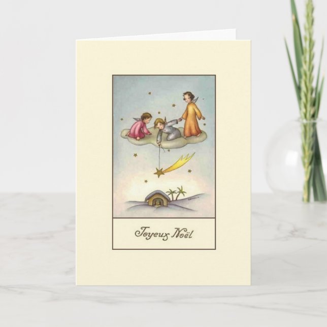 Vintage French Nativity Joyeux Noël Christmas Card (Front)