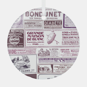 Vintage French Newspaper Ads 1910 Glass Ornament