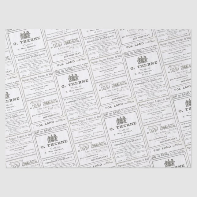 Vintage French Newspaper Advertisement Decoupage  Tissue Paper (Front)