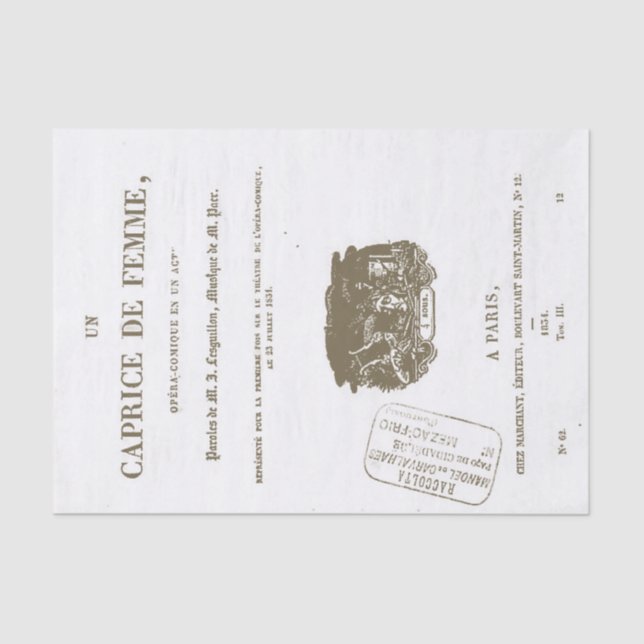 Vintage French Opera Illustrated Title Page  Tissue Paper (Front)