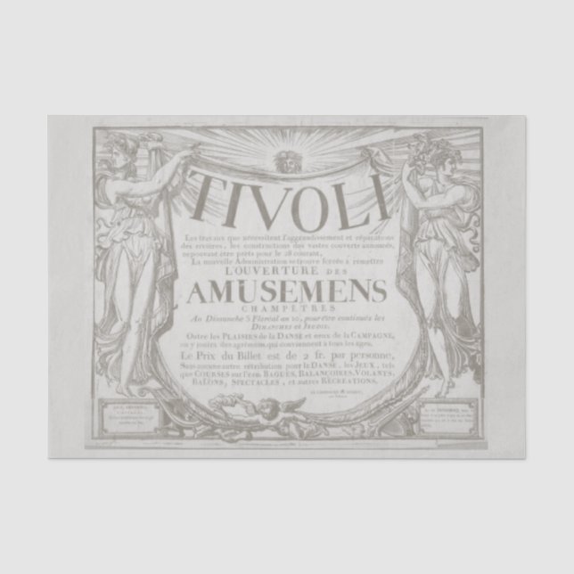 Vintage French Paris 1802 Poster Tivoli Tissue Paper (Front)