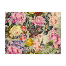 Vintage French Paris Eiffel Tower Cute Bird Floral