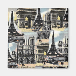 Vintage French Paris Travel Collage Eiffel Tower Magnet