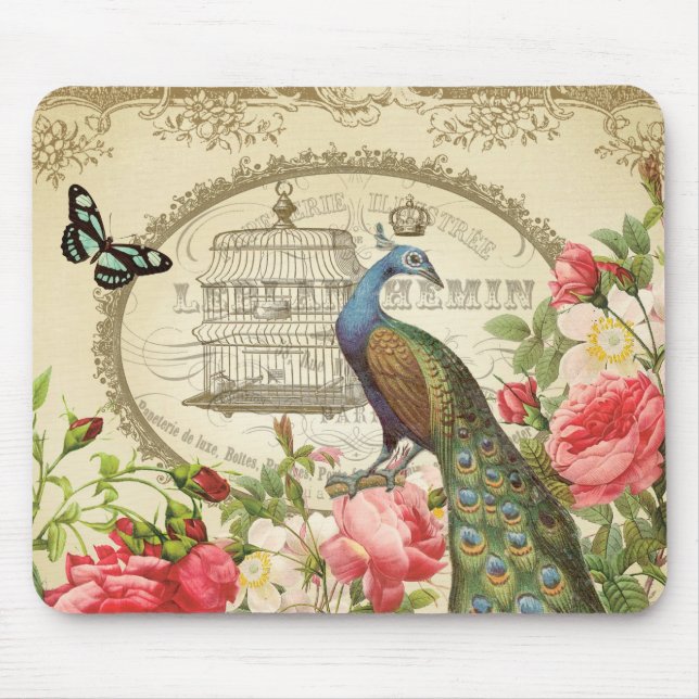 Vintage French Peacock mousepad (Front)
