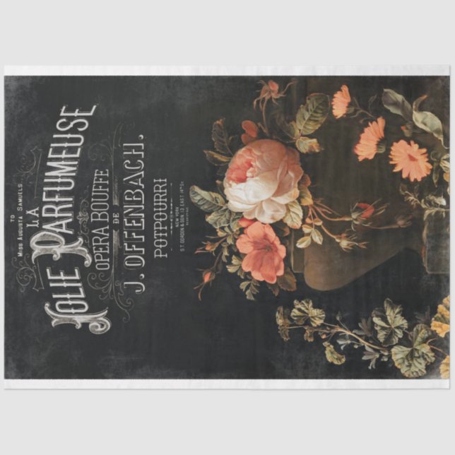 Vintage French Perfume and Roses Decoupage Tissue Paper (Front)