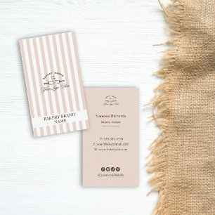 Vintage French Pink Bakery Logo Elegant Striped Business Card
