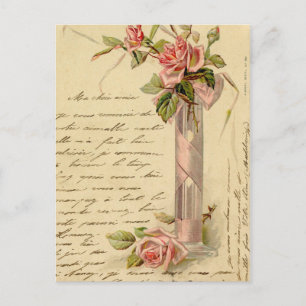 Vintage French Pink Roses Postcard