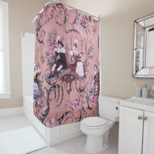 Vintage French Pink Toile Victorian Style Floral