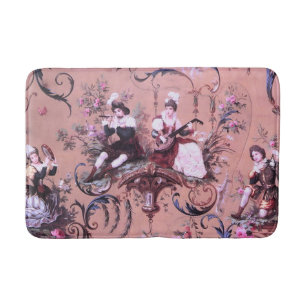 Vintage French Pink Toile Victorian Style Floral Bath Mat