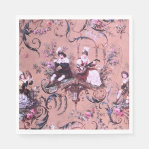 Vintage French Pink Toile Victorian Style Floral Napkin
