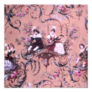 Vintage French Pink Toile Victorian Style Floral Photo Print