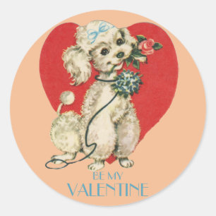 Vintage French Poodle Round Valentine Sticker