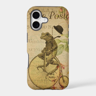 Vintage French Postcard Frog Riding Bicycle Rose