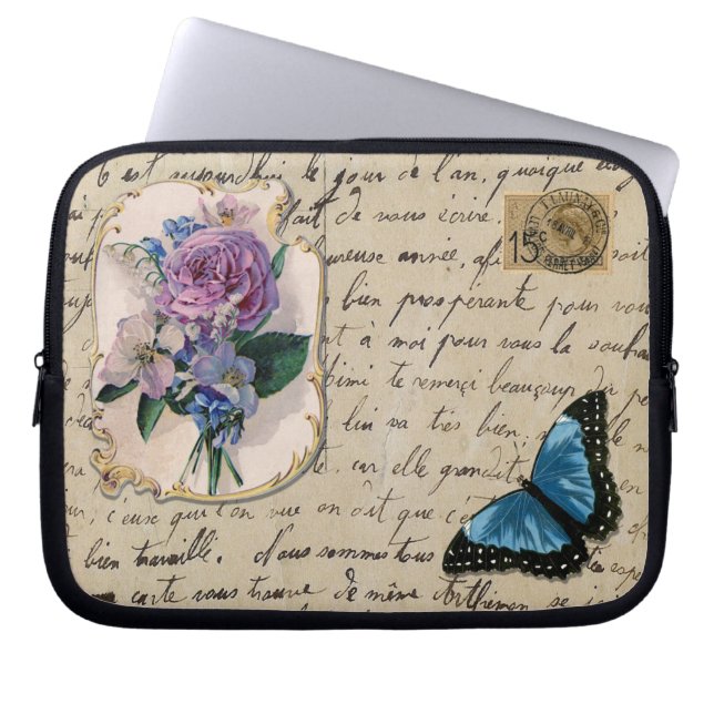 Vintage French Postcard Laptop Sleeve (Front)