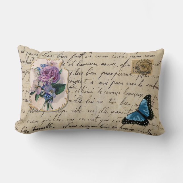 Vintage French Postcard Lumbar Pillow (Front)