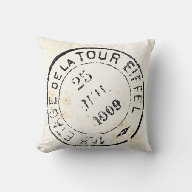 Vintage French Postcard Pillow (Eiffel Tower) (Front)