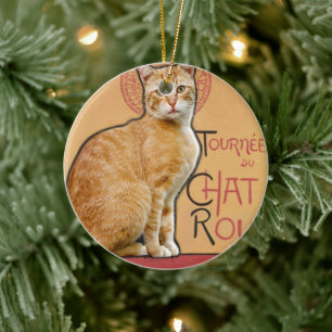 Vintage French Poster Style Orange Cat Ceramic Ornament