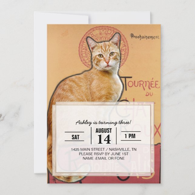    Vintage French Poster Style Orange Cat          Invitation (Front)