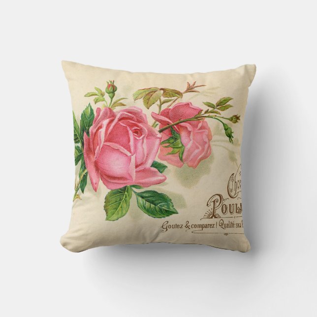 Vintage French Publicity Girly Red  Roses Throw Pillow (Front)
