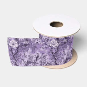 Vintage French Purple Toile Fleurie Satin Ribbon