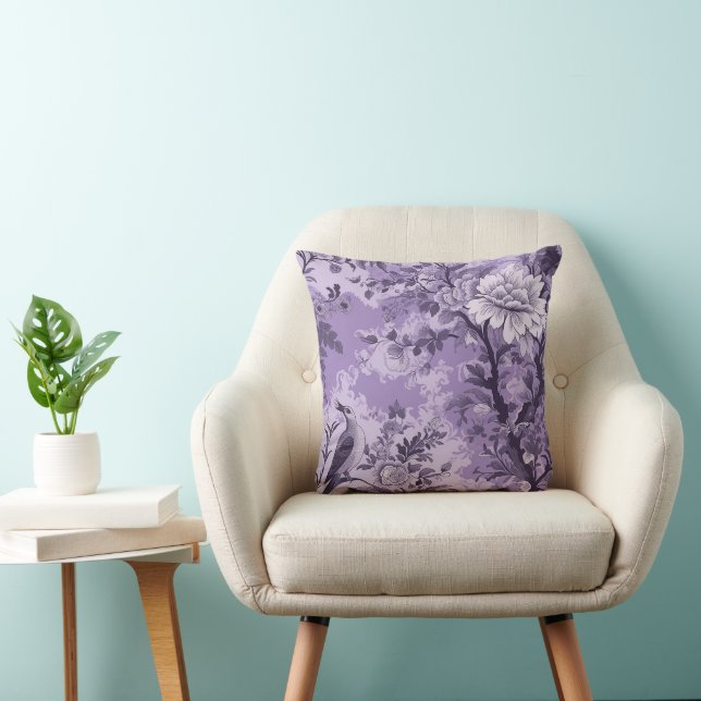 Vintage French Purple Toile Fleurie Throw Pillow (Chair)