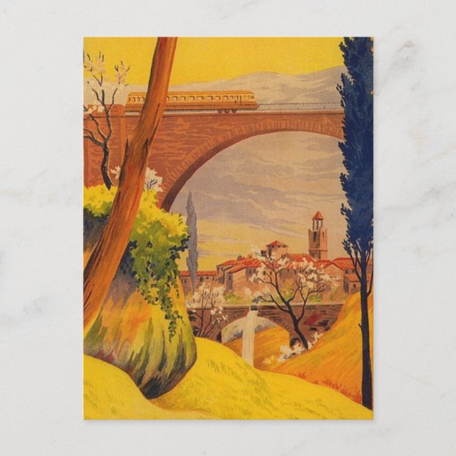 Vintage French Railroad Travel Holiday Postcard (Front)