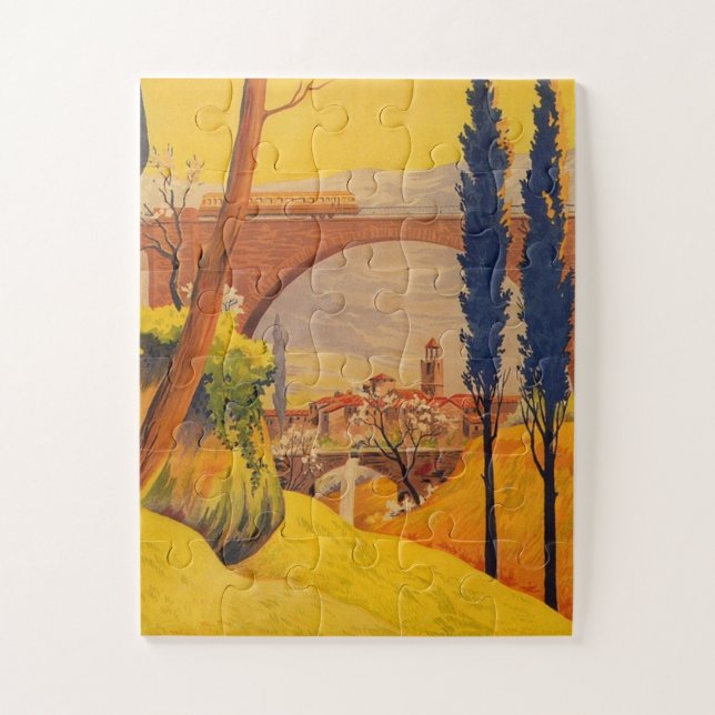 Vintage French Railroad Travel Illustration Art Jigsaw Puzzle (Vertical)