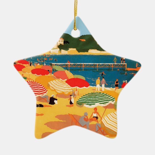 Vintage French Riviera Beach Ceramic Ornament (Front)