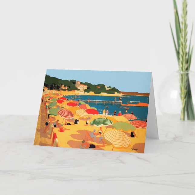 Vintage French Riviera Beach Holiday Card (Front)