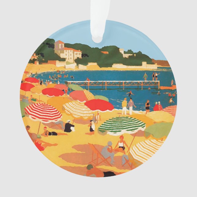 Vintage French Riviera Beach Ornament (Front)