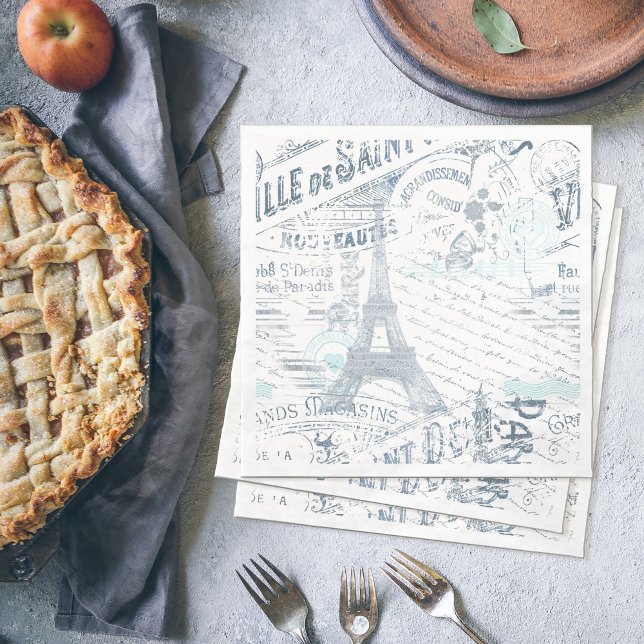 Vintage French Romance Collage Blue ID226 Napkin (Creator Uploaded)