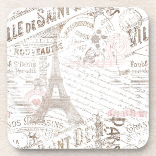 Vintage French Romance Collage Pink ID226 Coaster