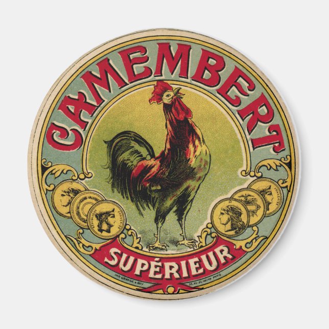 Vintage French Rooster Farm and Cheese Magnet (Front)