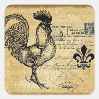 Vintage French Rooster On Burlap Square Sticker