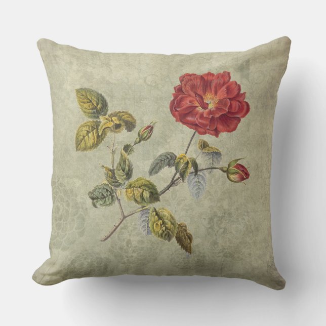 Vintage French Rose Elegant Country Rustic Throw Pillow (Front)