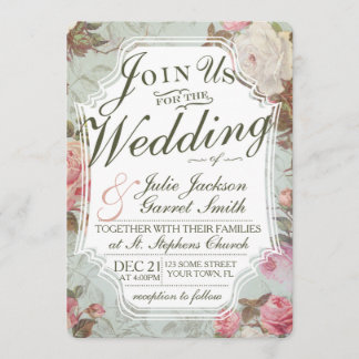 Vintage French Rose Garden Wedding Invitation
