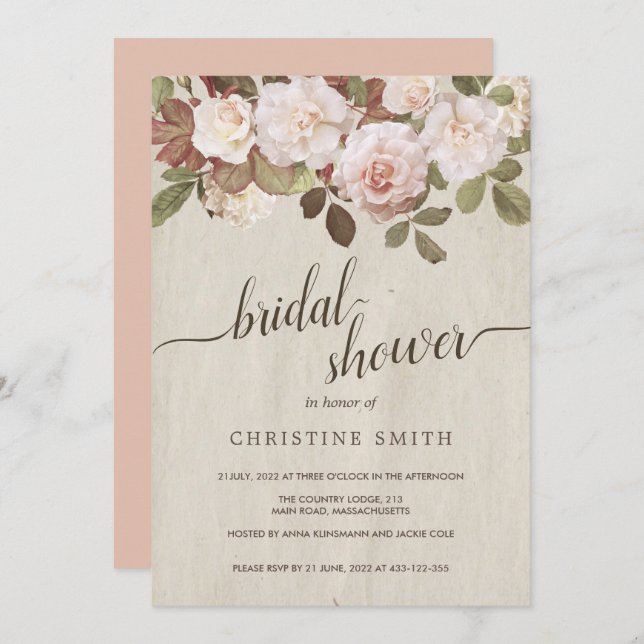Vintage French Roses Bridal Shower Invitation (Front/Back)