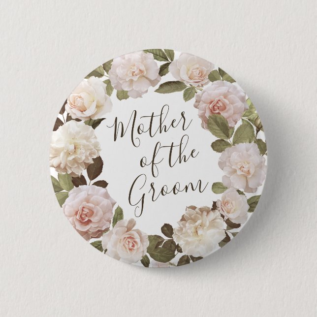 Vintage French Roses Mother of the Groom Button (Front)