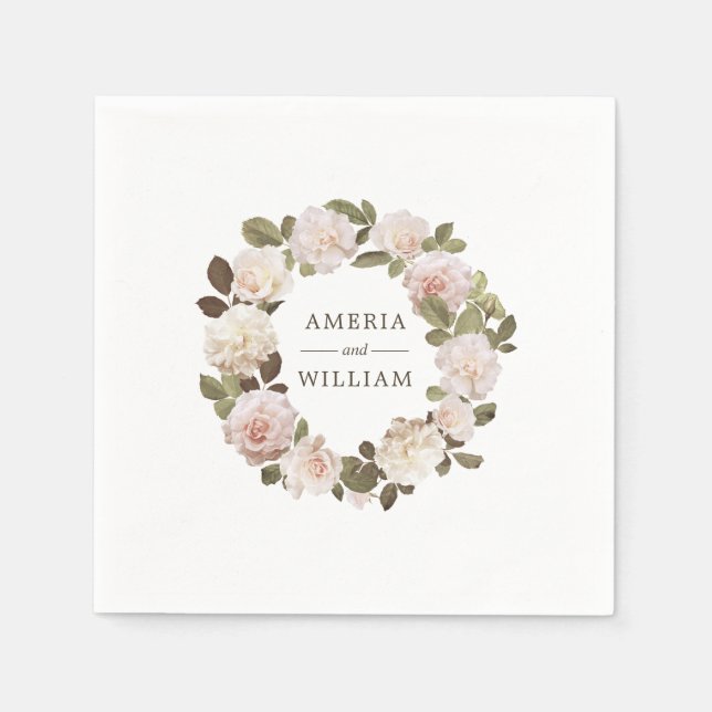Vintage French Roses Personalized Wedding Napkin (Front)