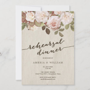 Vintage French Roses Rehearsal Dinner Invitation