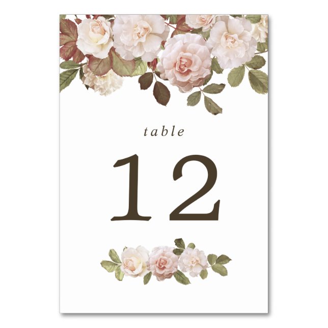 Vintage French Roses Table Number Card (Front)