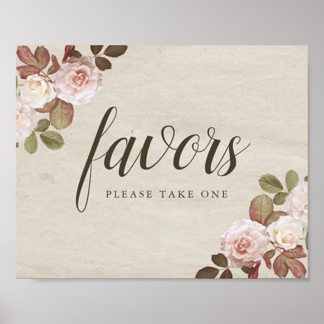 Vintage French Roses Wedding Favour Sign (Front)