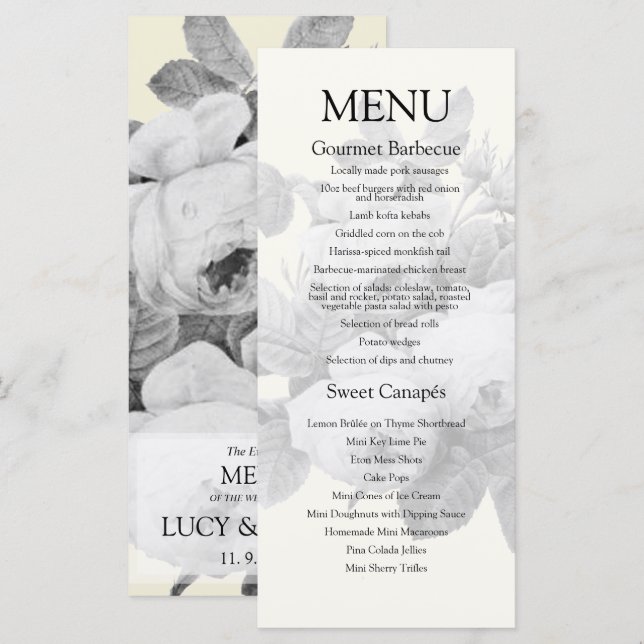 Vintage French Roses Wedding Menu (Front/Back)