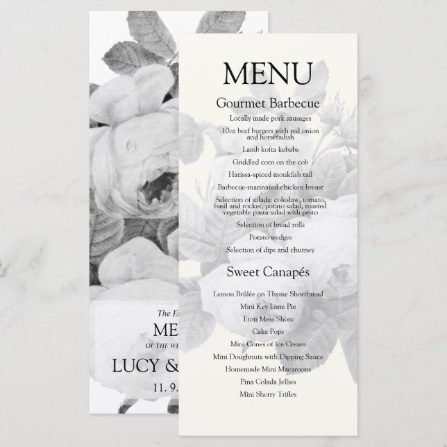 Vintage French Roses Wedding Menu (Front/Back)